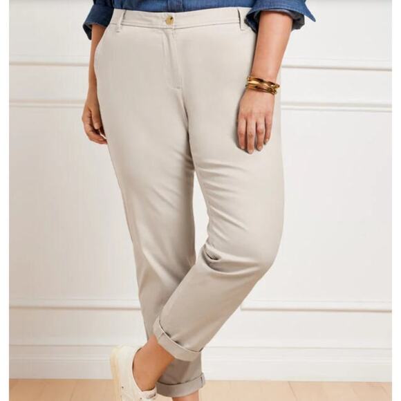 Talbots Relaxed Chino Cream Beige Straight Leg Trouser Ankle Pants Womens 16 NEW - Picture 1 of 10